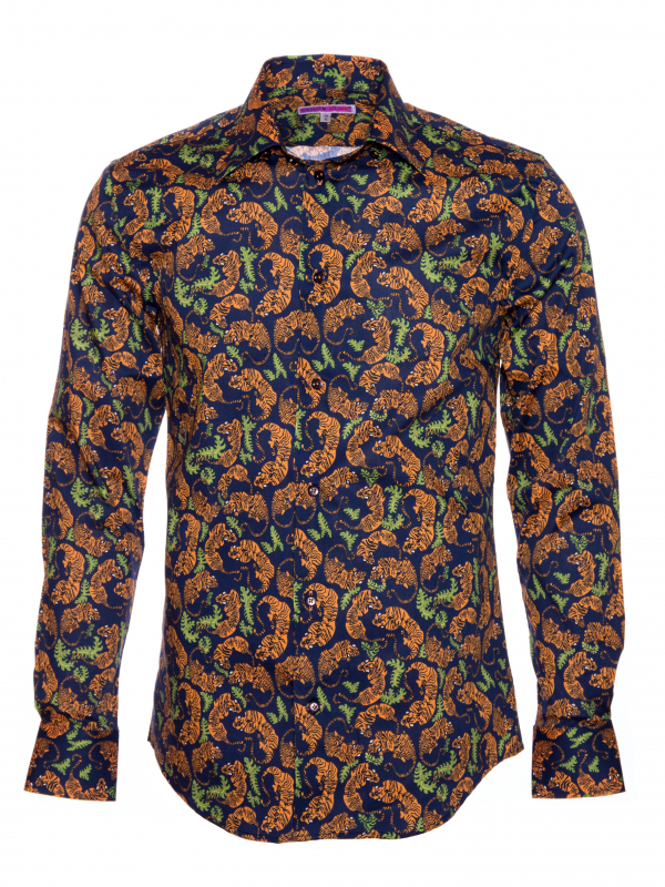 Men's regular fit shirt with tiger print