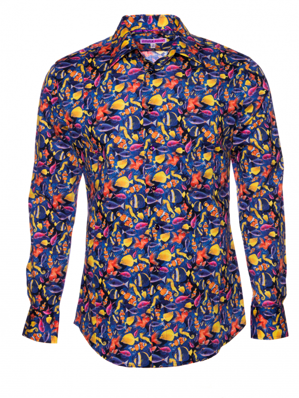 Men's slim fit shirt with marine wildlife print