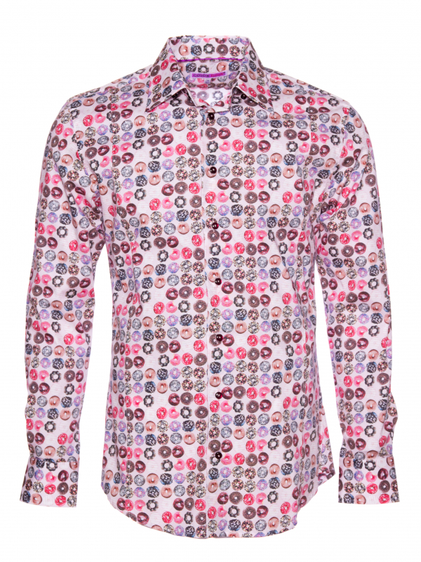 Men's slim fit shirt with multicolored donut print