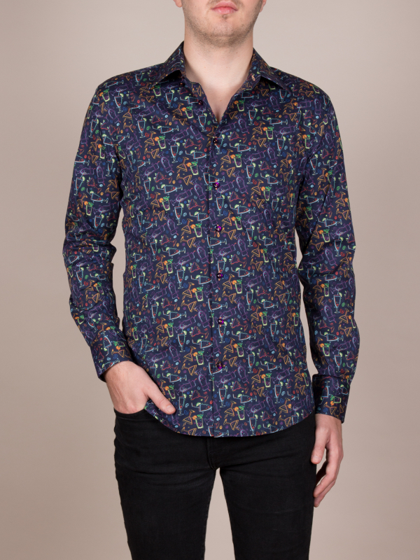 Men's slim fit shirt with fluorescent cocktail print