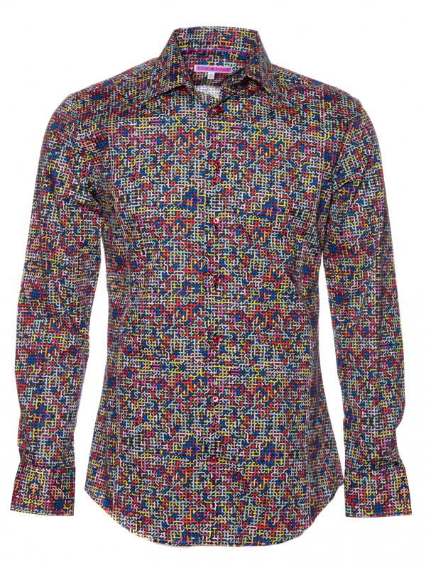 Men's slim fit shirt with multicolored geometric print