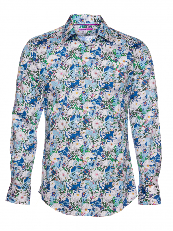 Men's slim fit shirt with flora and fauna print