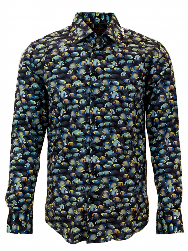 Men's slim fit shirt with fish print