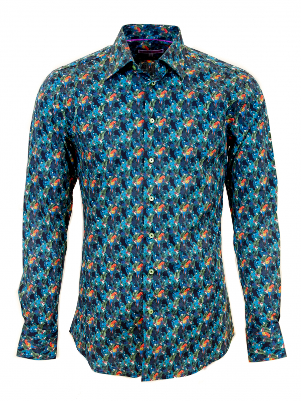 Men's slim fit shirt with parrot print