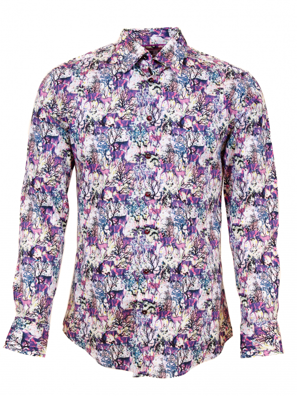Men's slim fit shirt with forest animals print