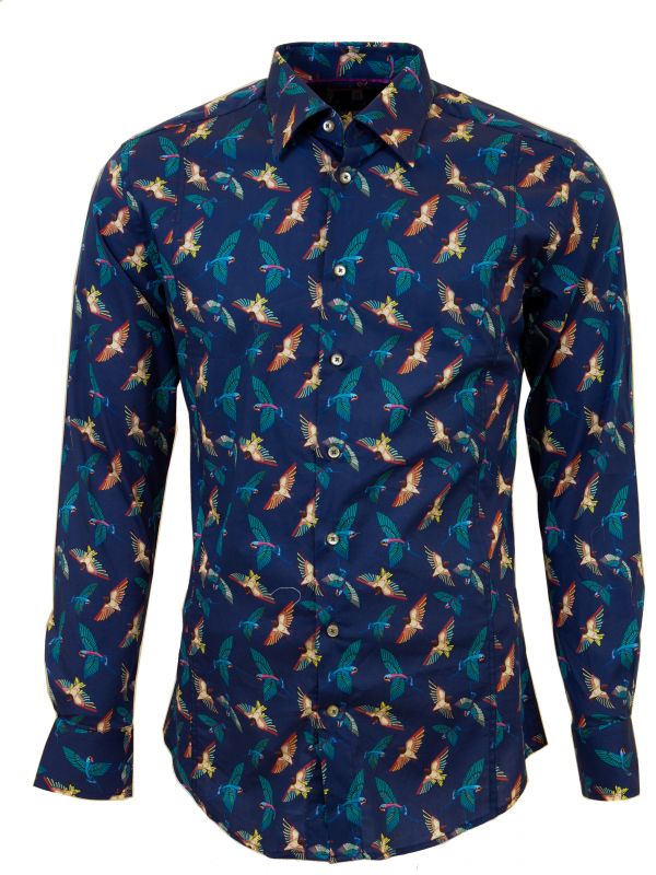 Men's slim fit shirt with multicolor birds print
