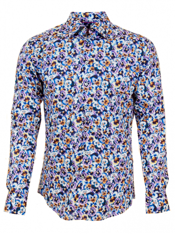 Men's slim fit shirt with pansy flower print