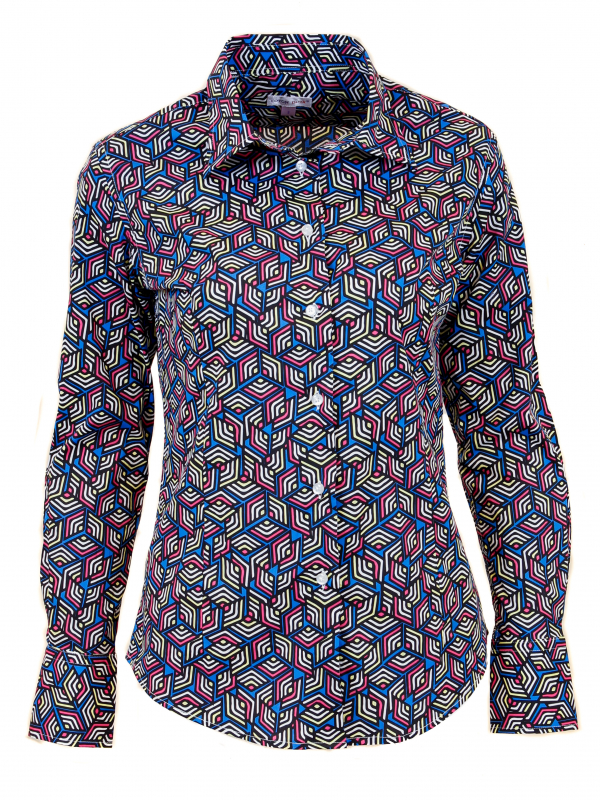 Women's fitted shirt with cubes print
