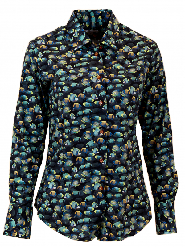 Women's fitted shirt with fish print