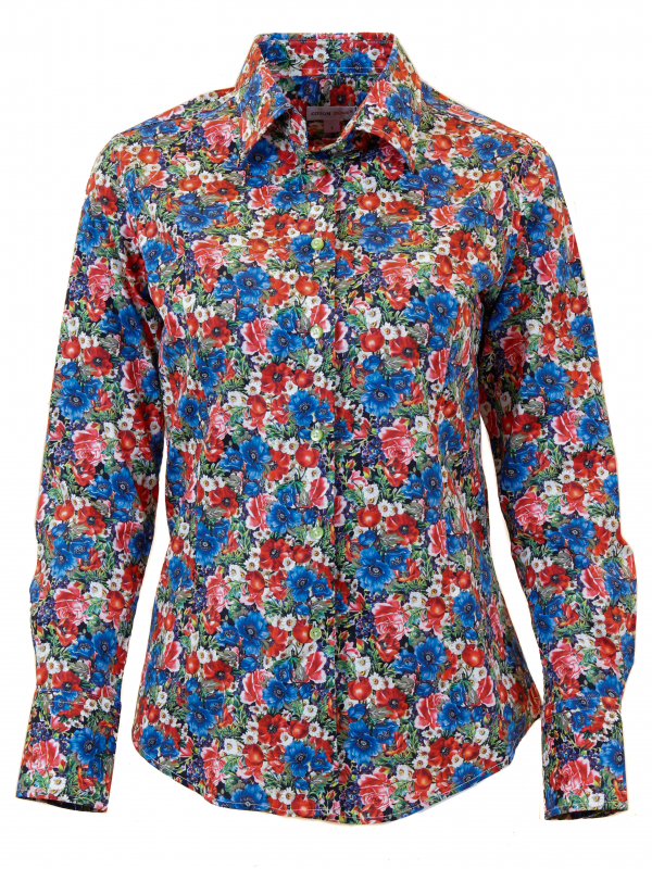 Women's fitted shirt with flower bouquet print