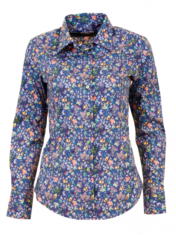 Women's fitted shirt with autumn leaves print