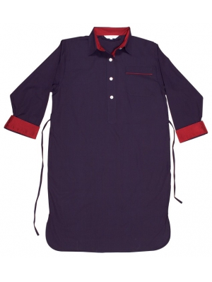 Women's night shirt with purple stripes and a red inner lining