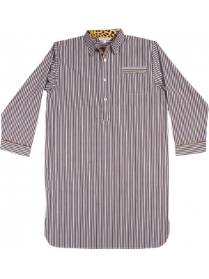 Cotton nightshirt- Brown stripes with leopard details