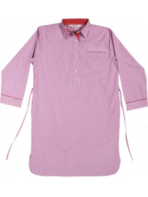 Cotton nightshirt- Pink stripes with red details