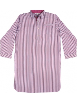 Cotton nightshirt- Red stripes with plaid inner lining