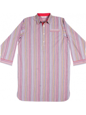 Cotton nightshirt- Colorful stripes with  fuchsia details