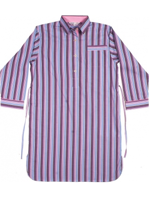 Cotton nightshirt- Blue & purple stripes with pink details