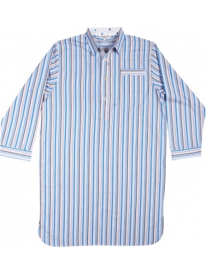 Cotton nightshirt- Blue&brown stripes with butterfly details