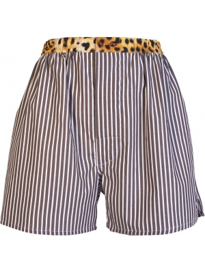 Brown boxer short with white stripes