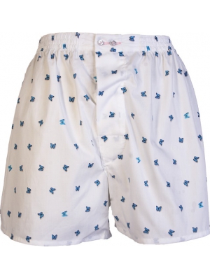 White boxer short with blue butterflies pattern
