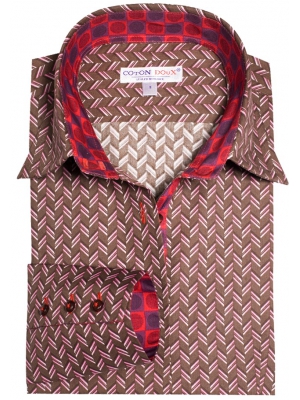 Women's fitted shirt with a brown twilled pattern