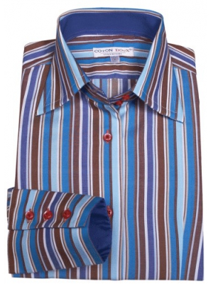 Women's fitted shirt with brown and blue stripes