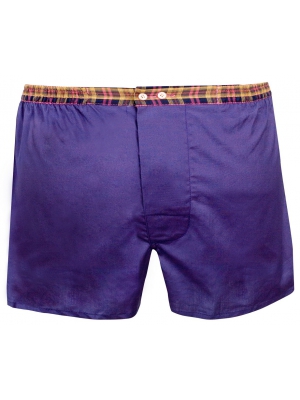 Purple boxer short with matching clutch bag