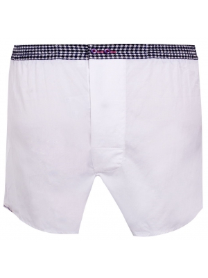 White boxer short with matching clutch bag