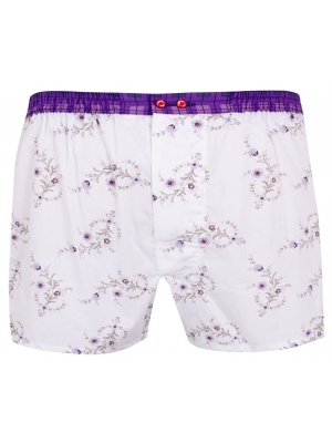 White boxer short with purple flowers