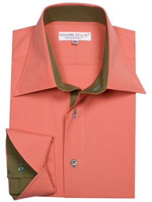 Men's regular orange shirt with napolitan cuffs