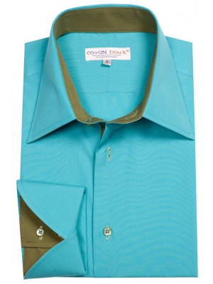 Men's regular azure shirt with napolitan cuffs
