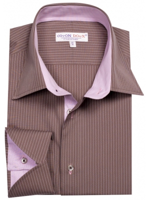 Men's brown shirt with purple stripes, napolitan cuffs