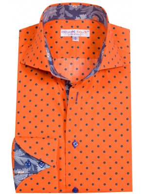 Men's orange shirt with blue dots, napolitan cuffs