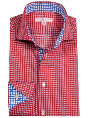 Men's red dots printed shirt with napolitan cuffs
