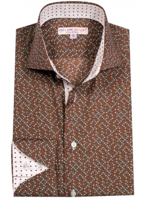 Men's brown shirt with dots, napolitan cuffs