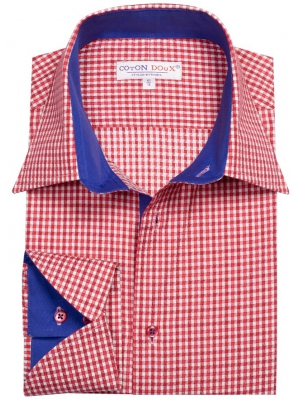 Men's red checkered shirt with napolitan cuffs
