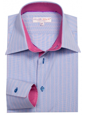 Men's fitte blue shirt with stripes