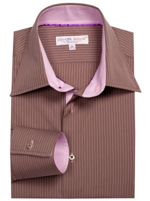 Men's fitted brown shirt with stripes