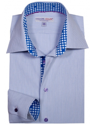 Men's fitted blue shirt with stripes