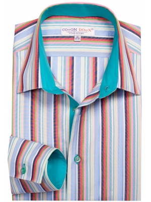 Men's fitted shirt with multicolor stripes