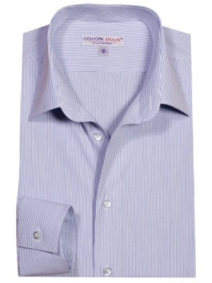 Men's fitted blue shirt with stripes