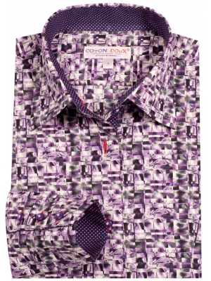 Women's fitted purple shirt with a pixel pattern