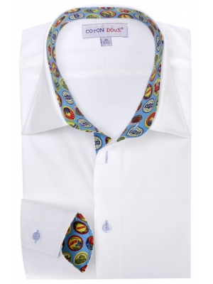 Men's plain white regular shirt with printed inner lining