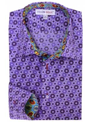 Men's purple dotted shirt with a vintage inner lining, simple cuffs