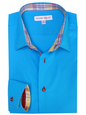 Men's fitted dark turquoise shirt with madras inner lining