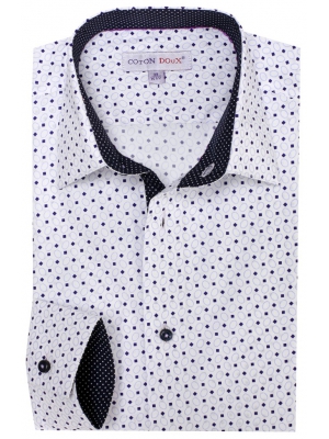 Men's white geometrical  fitted shirt with dots on the inner lining