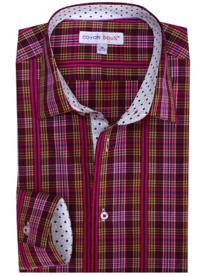 Men's red checkered fitted shirt, with printed inner lining