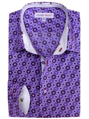 Men's violet seventies patterns, with printed bees on the inner lining, small collar