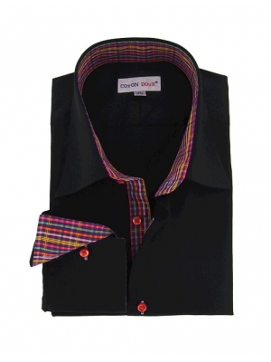 Men's black shirt and a checkered red inner lining, simple cuffs