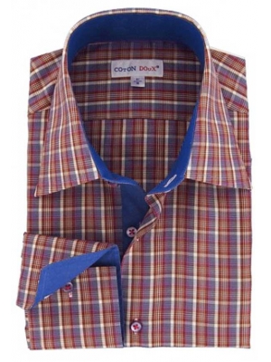 Men's checkered shirt with a deep blue inner lining, simple cuffs